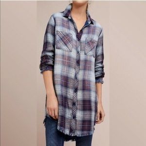 Cloth and Stone Frayed Plaid Flannel Shirt Dress